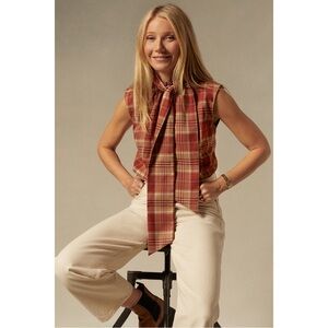 goop Fall Plaid Bow Blouse Size 10 New